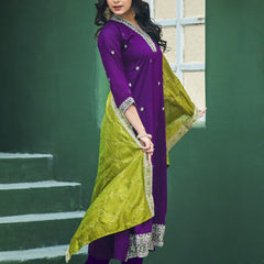 Women's Silk Kurta Pant Set with Silk Dupatta