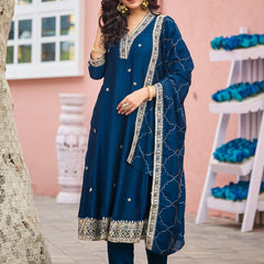 Women's Silk Kurta Pant Set with Silk Dupatta