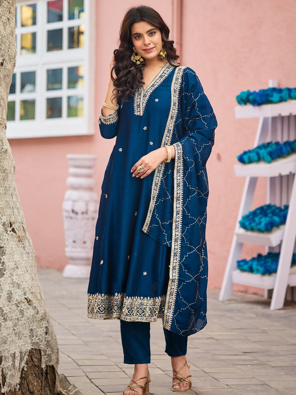 Women's Silk Kurta Pant Set with Silk Dupatta