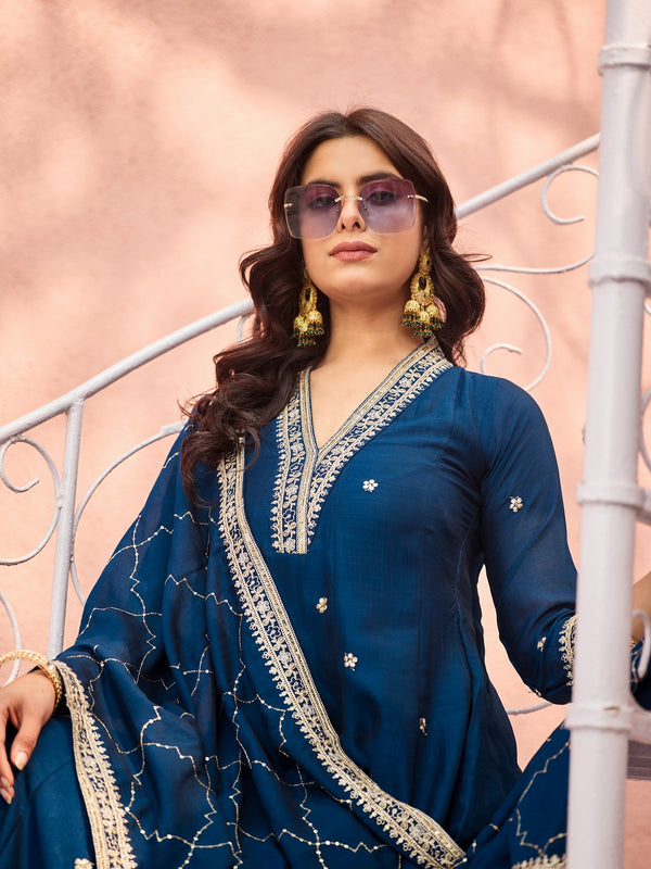 Women's Silk Kurta Pant Set with Silk Dupatta