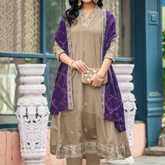 Women's Silk Kurta Pant Set with Silk Dupatta