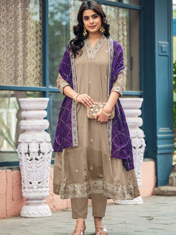 Women's Silk Kurta Pant Set with Silk Dupatta