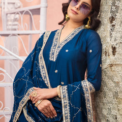 Women's Silk Kurta Pant Set with Silk Dupatta