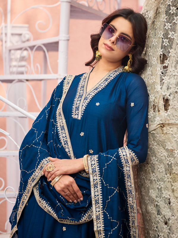 Women's Silk Kurta Pant Set with Silk Dupatta
