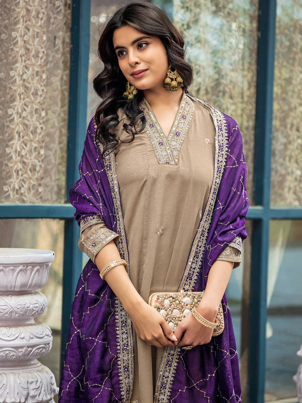 Women's Silk Kurta Pant Set with Silk Dupatta