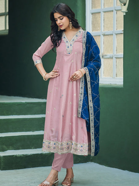 Women's Silk Kurta Pant Set with Silk Dupatta