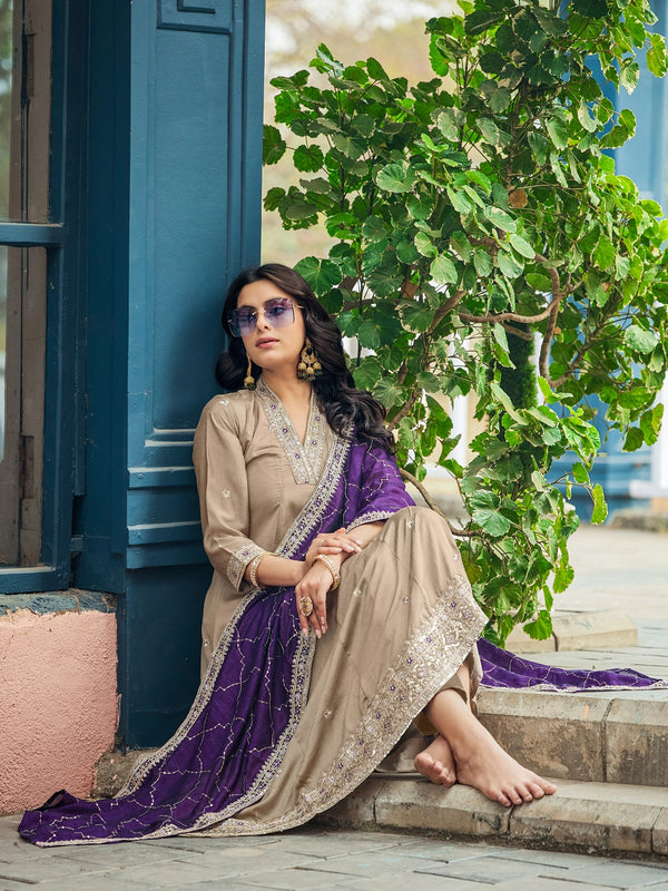 Women's Silk Kurta Pant Set with Silk Dupatta