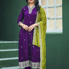Women's Silk Kurta Pant Set with Silk Dupatta