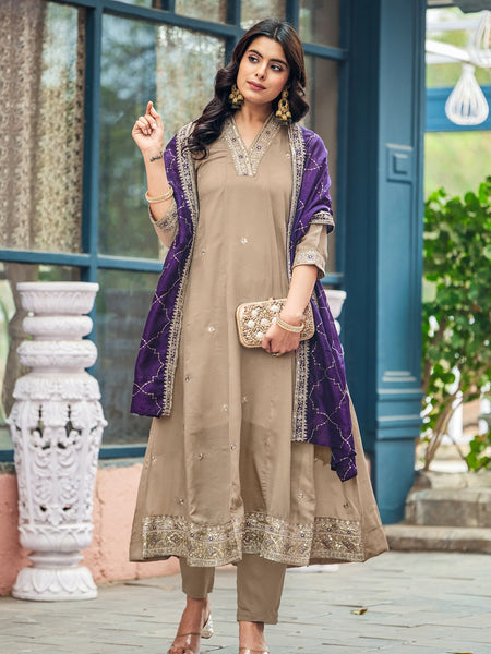 Women's Silk Kurta Pant Set with Silk Dupatta