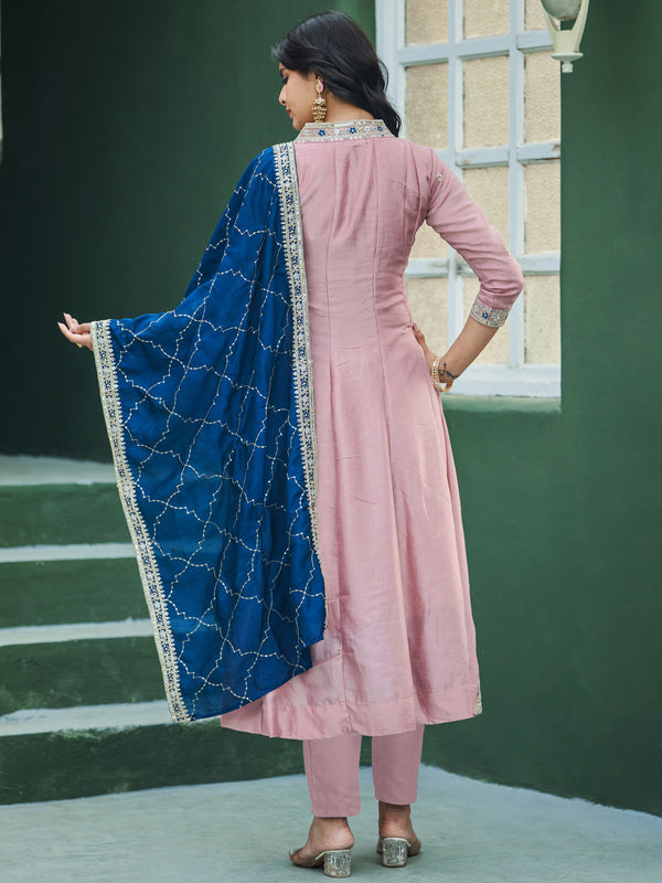 Women’s Vichitra Silk Embroidered Kurta With Bottom & Dupatta Set