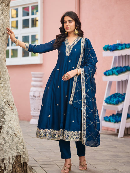 Women's Silk Kurta Pant Set with Silk Dupatta