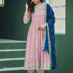 Women’s Vichitra Silk Embroidered Kurta With Bottom & Dupatta Set