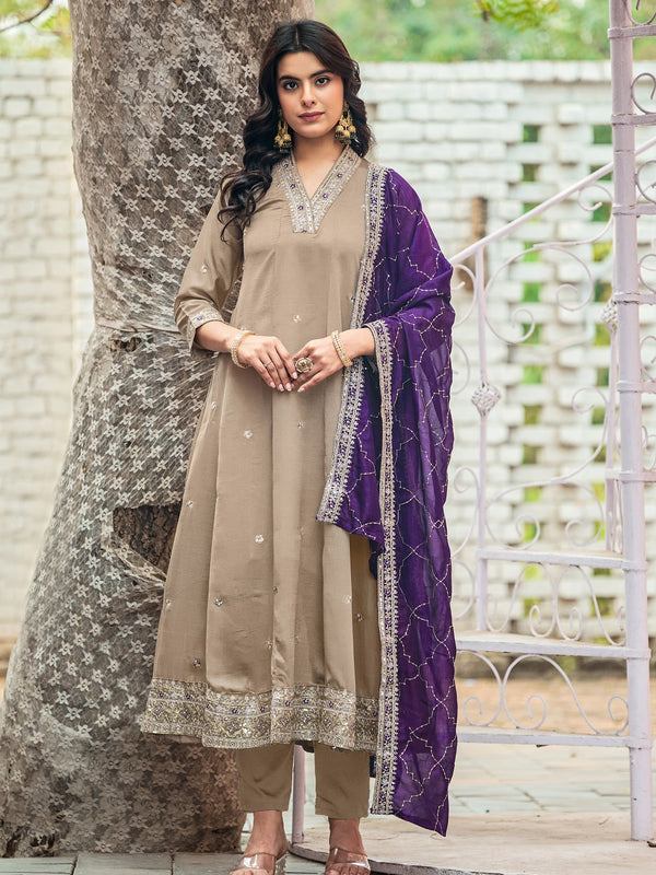 Women's Silk Kurta Pant Set with Silk Dupatta