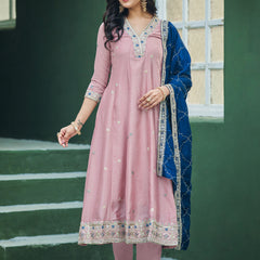 Women’s Vichitra Silk Embroidered Kurta With Bottom & Dupatta Set