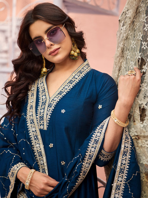 Women's Silk Kurta Pant Set with Silk Dupatta