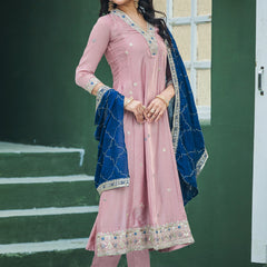 Women’s Vichitra Silk Embroidered Kurta With Bottom & Dupatta Set