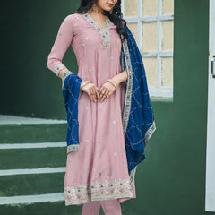 Women’s Vichitra Silk Embroidered Kurta With Bottom & Dupatta Set