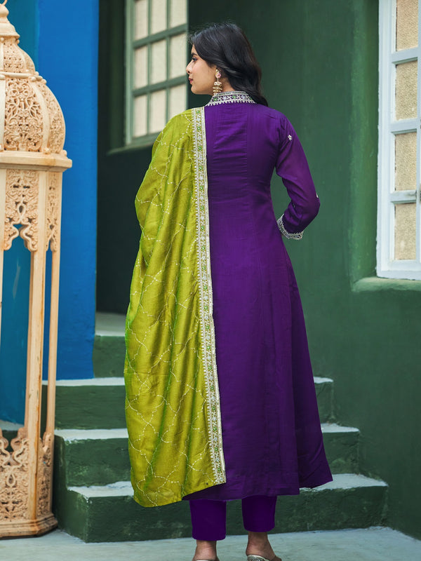 Women's Silk Kurta Pant Set with Silk Dupatta