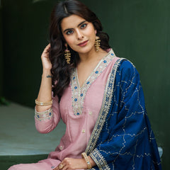 Women’s Vichitra Silk Embroidered Kurta With Bottom & Dupatta Set