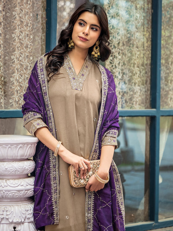 Women's Silk Kurta Pant Set with Silk Dupatta