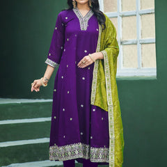 Women's Silk Kurta Pant Set with Silk Dupatta