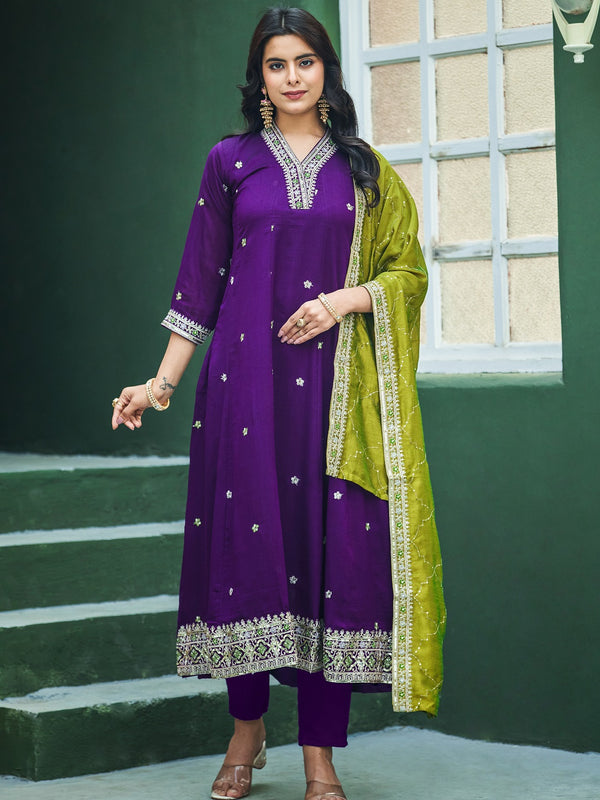 Women's Silk Kurta Pant Set with Silk Dupatta