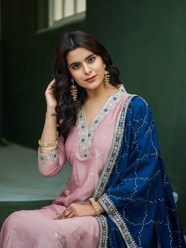 Women's Silk Kurta Pant Set with Silk Dupatta