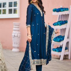 Women's Silk Kurta Pant Set with Silk Dupatta