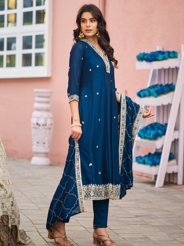 Women's Silk Kurta Pant Set with Silk Dupatta