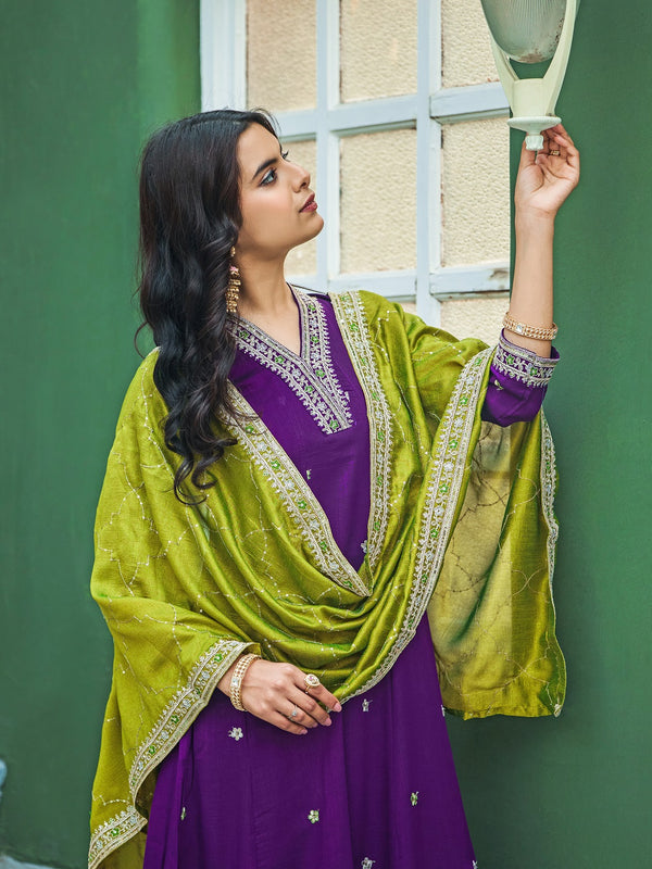 Women's Silk Kurta Pant Set with Silk Dupatta