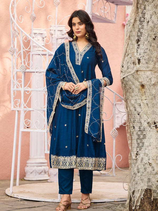 Women's Silk Kurta Pant Set with Silk Dupatta