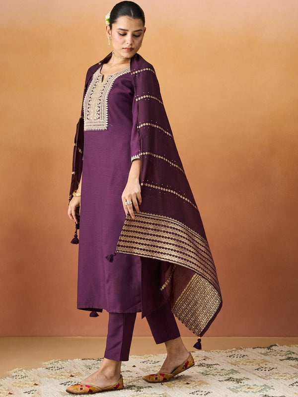 Parampara Kurta Pant Set With Jacquard Dupatta