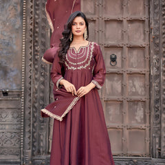 Vichitra Silk Embroidered Kurta Pant with Dupatta Set