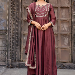 Vichitra Silk Embroidered Kurta Pant with Dupatta Set