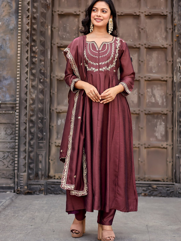 Vichitra Silk Embroidered Kurta Pant with Dupatta Set