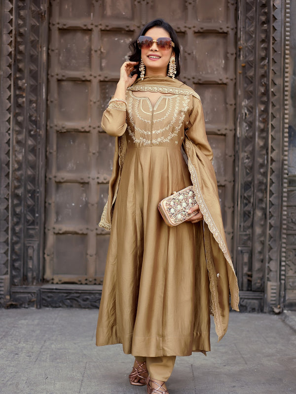 Vichitra Silk Embroidered Kurta Pant with Dupatta Set