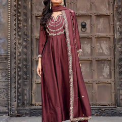 Vichitra Silk Embroidered Kurta Pant with Dupatta Set