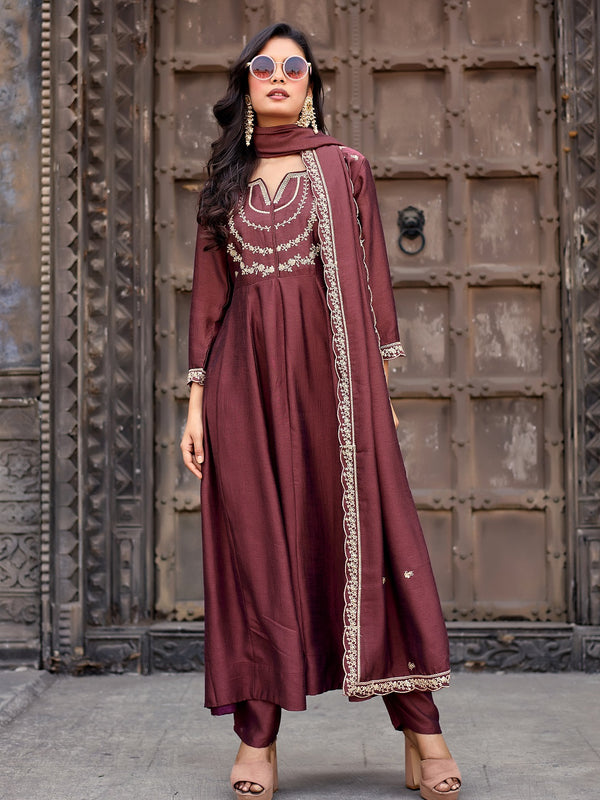 Vichitra Silk Embroidered Kurta Pant with Dupatta Set