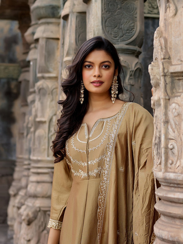 Vichitra Silk Embroidered Kurta Pant with Dupatta Set