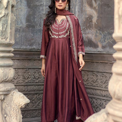 Vichitra Silk Embroidered Kurta Pant with Dupatta Set