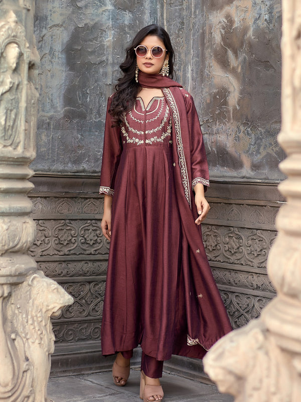 Vichitra Silk Embroidered Kurta Pant with Dupatta Set