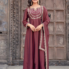 Vichitra Silk Embroidered Kurta Pant with Dupatta Set