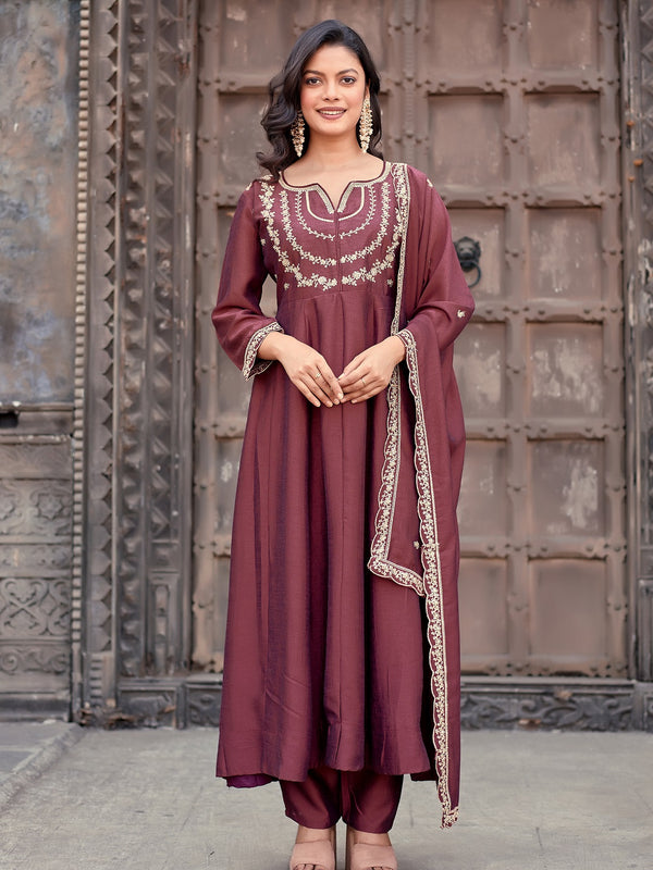 Vichitra Silk Embroidered Kurta Pant with Dupatta Set