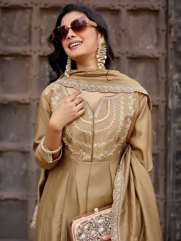 Vichitra Silk Embroidered Kurta Pant with Dupatta Set