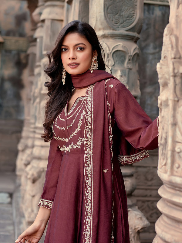 Vichitra Silk Embroidered Kurta Pant with Dupatta Set