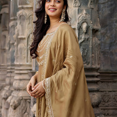 Vichitra Silk Embroidered Kurta Pant with Dupatta Set