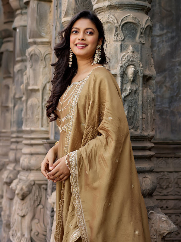 Vichitra Silk Embroidered Kurta Pant with Dupatta Set