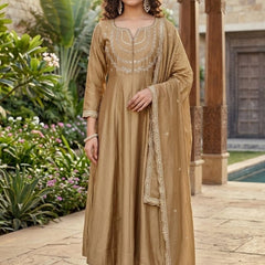 Vichitra Silk Embroidered Kurta Pant with Dupatta Set