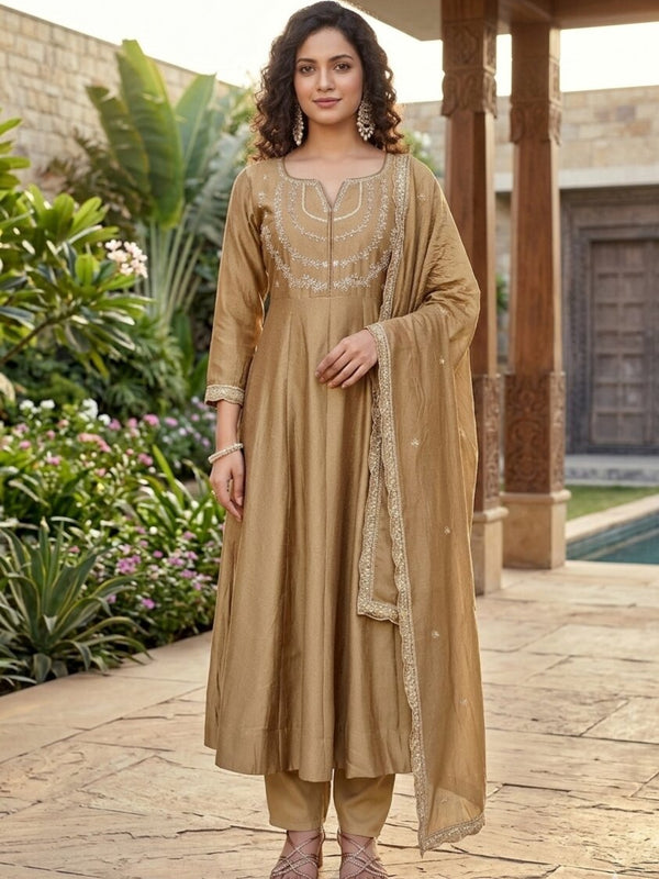 Vichitra Silk Embroidered Kurta Pant with Dupatta Set