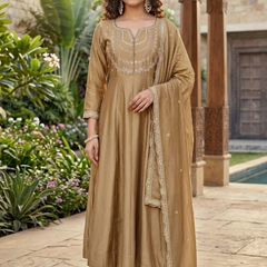 Vichitra Silk Embroidered Kurta Pant with Dupatta Set